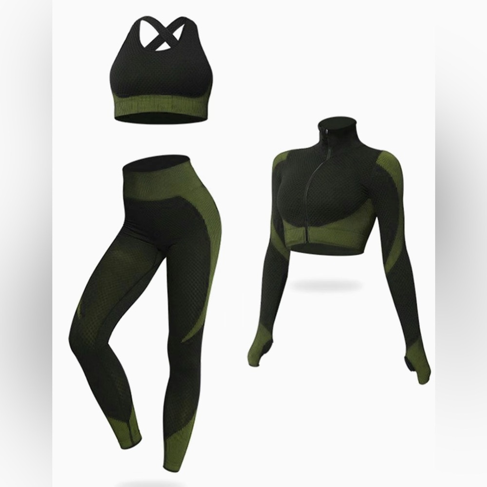 3 piece crop zip up work out set XL